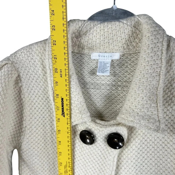 Gracie Women S Knit Cream Cropped Sweater 3/4 Sleeves Wool Cashmere Blend Jacket - Picture 12 of 15